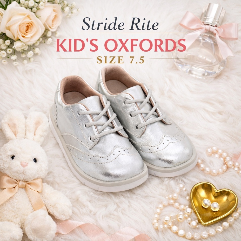 Stride Rite Ellsworth Kids Silver Leather Lace-Up Oxfords Size 7.5